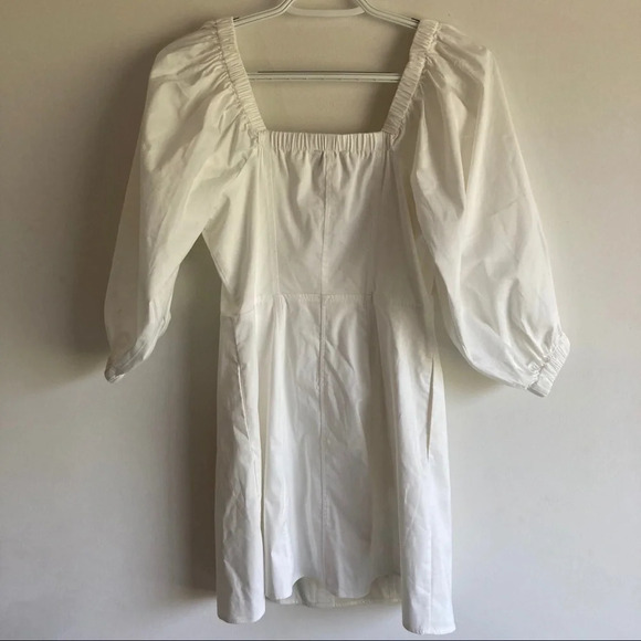 Danielle Bernstein Brushed Cotton Puff Sleeve Dress Sz 0 White - Picture 3 of 6